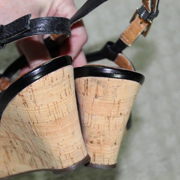 Clarks Size 7W Black Cork Wedge Heels - Picture 5 of 7